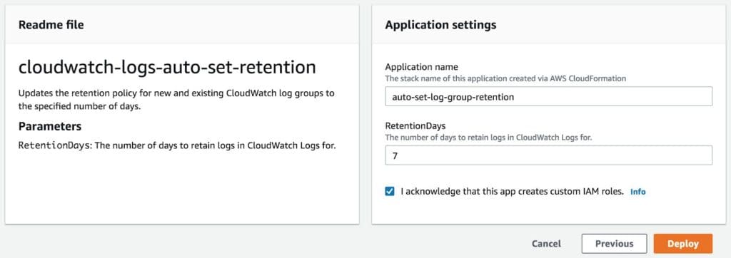 For these functions to work, you just need to set how many days you’d would like to keep the logs in CloudWatch Logs.