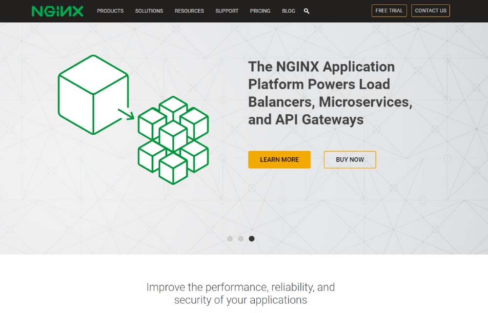 An image of the homepage for web server, NGINX.