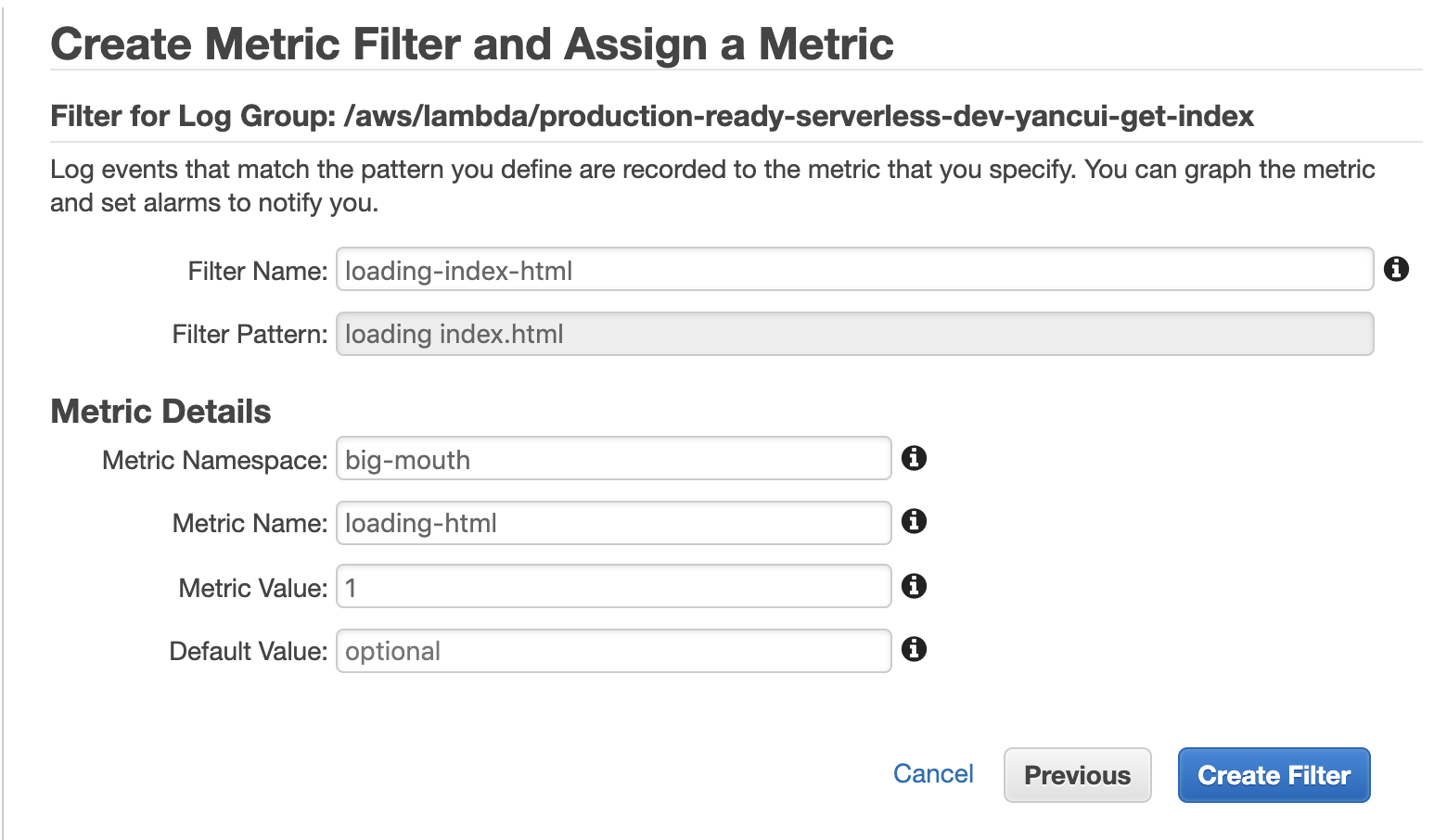 An image showing how a user assigns metrics to their chosen logs in CloudWatch Logs.