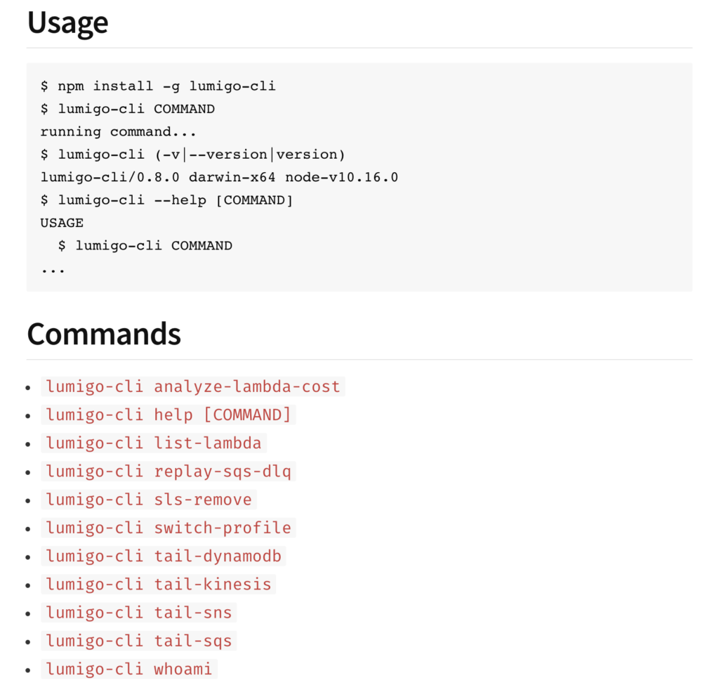 The lumigo-cli collects together a number of useful Commands to make your serverless development flow smoother.