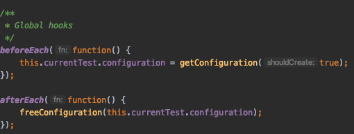 Once the test ends, the `afterEach` executes and frees the environment for the following tests.