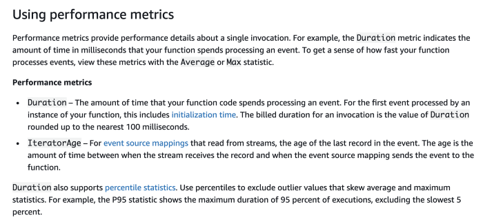 lambda performance metrics in cloudwatch