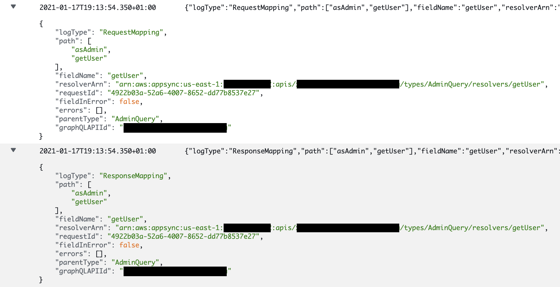 10 AppSync CloudWatch without verbose RequestMapping and ResponseMapping logs