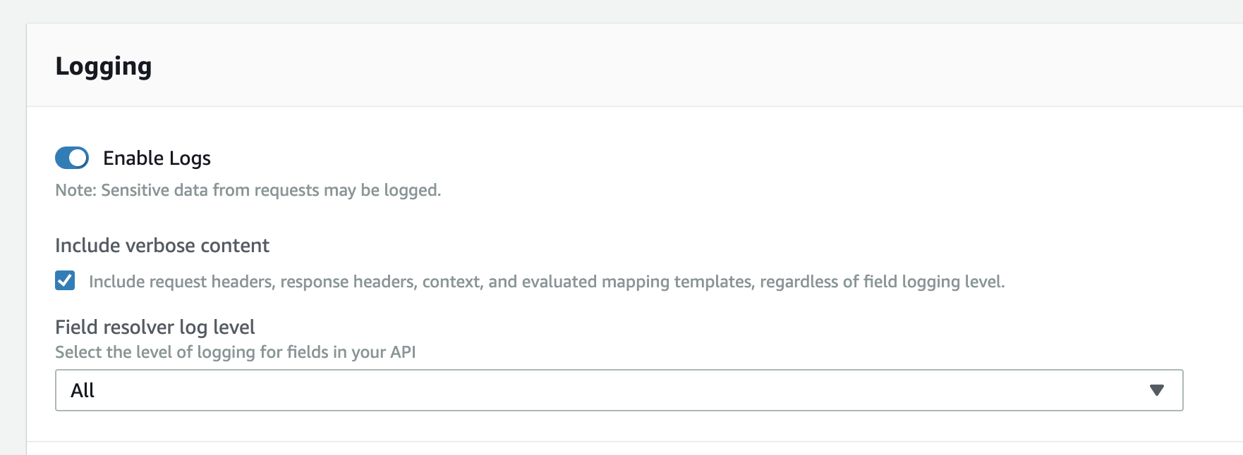 3 AppSync Enable Logging in CloudWatch