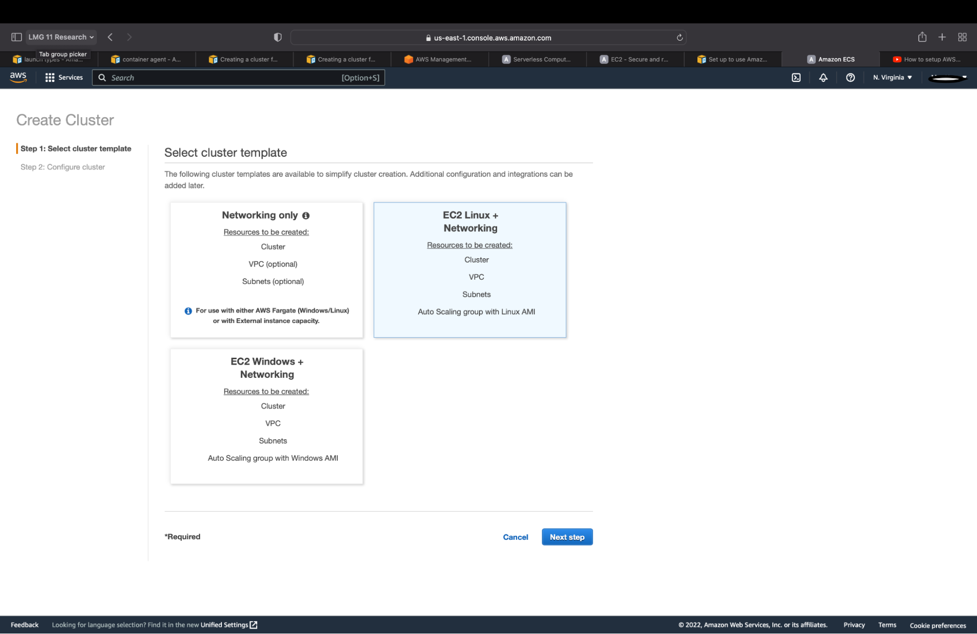 Figure 1: Selecting a cluster template