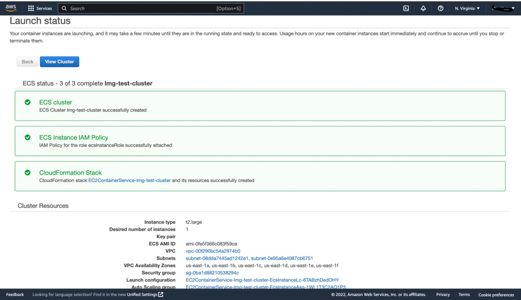 Figure 3: Completed EC2 cluster creation