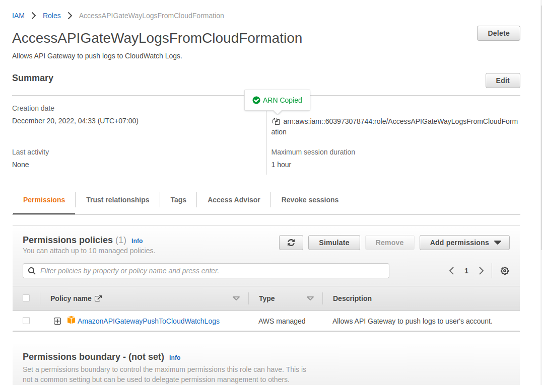 Figure 15: Copy the ARN address from the new role